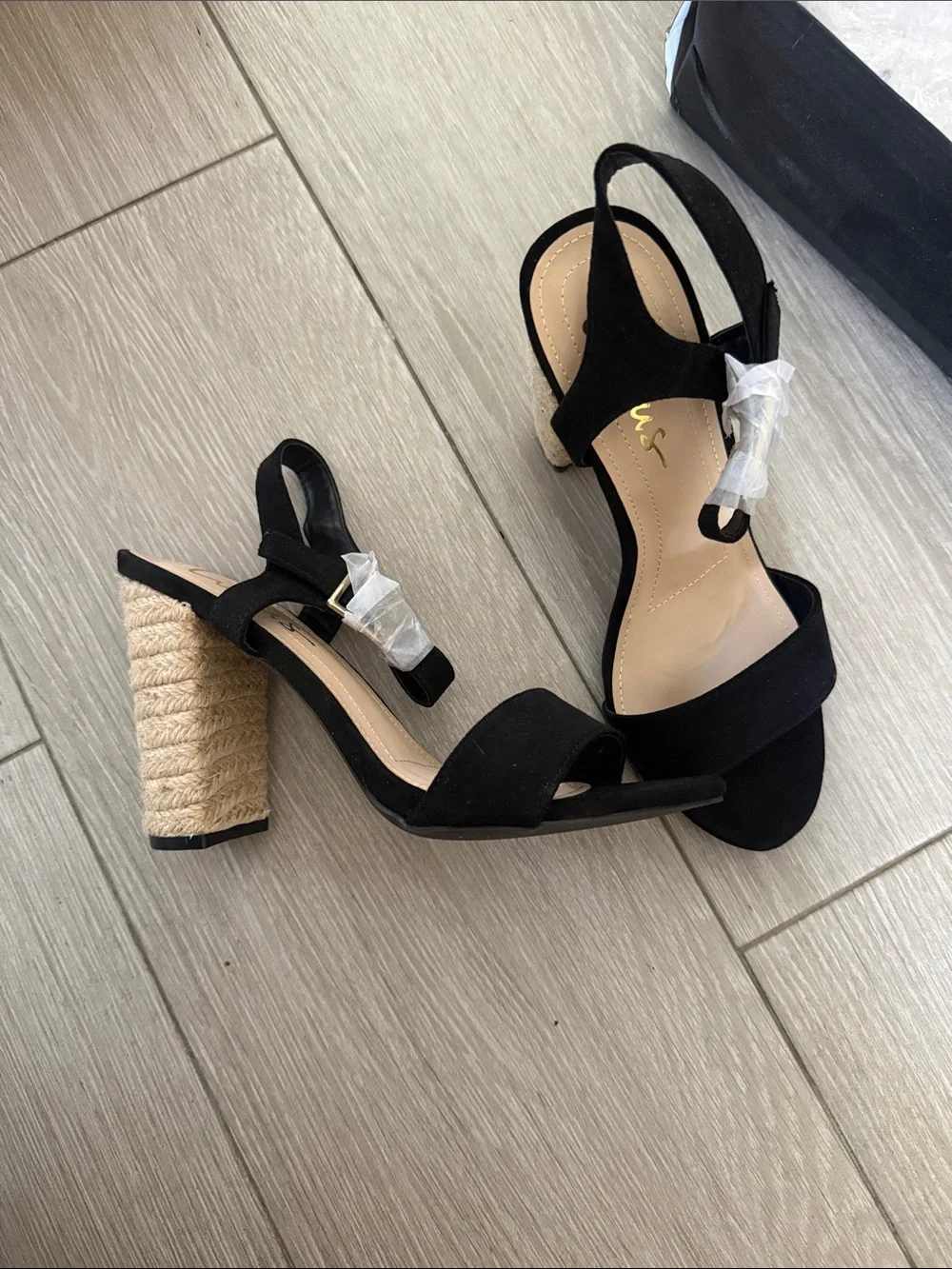 Lulu's Black Suede Espadrille Block Heel Sandals
